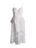 Elegant Wind-Sling Dress 2025 Spring Hollow Embroidered Water-Soluble Flower High-Waisted Bra Dress Female