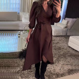 Women's Autumn V-Neck Long-Sleeved Collar With Irregular Dress