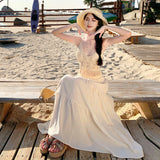 Seaside Holiday Dress Set To Take Pictures And Wear Age-Reduction Knitted Slings + A-Word Cake Skirt