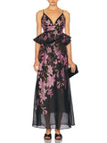 Style Long Print Sling Skirt 2025 New Lotus Leaf Side To Receive Waist High Dress Women's Summer