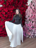 Autumn New Black And White Splicing Temperament Folds To The Waist Show Thin Swing Dress Women