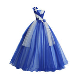 2025 New Blue Stage Performance Suit Ponpong Skirt Photo One-Shoulder Evening Dress Yarn