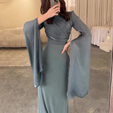 And Autumn 2024 Solid Color Splicing Big Swing Sleeve Collar Body Repair Dress Dress