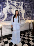 2024 Elegant Splicing Long-Sleeved V-Neck Dress Women's Long Dress