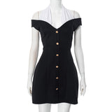 New Women's Clothing Collage Splicing Hanging Neck High-Waisted Dress DJPT
