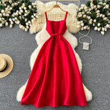 A line Straps Red Holiday Dresses Midi Length Women's Dress SD1271