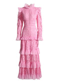 Elegant Retro Style Dress 2025 Spring New Lace Embroidery Mesh Dress Woman