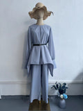 Muslim Autumn Comfortable Casual And Comfortable Waist-Waisted Bat Shirt Long-Sleeved Solid-Color Set