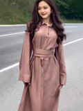 Summer New French Collar Temperament Waist Solid-Colored Cardigan Dress