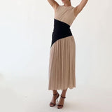 2024 Women's Clothing Folds Irregular Black Spliced Sleeveless Long Dress