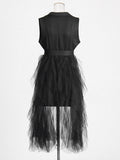 Temperament Commuting Style Suit Dress 2025 Summer New Collarless Sleeveless Suit Splicing Mesh Dress Dress Woman