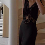 Lazy French Holiday Long Lace Dress Sexy Pure Hot Girl Show Back V-Neck Dress Girl