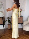Women's Slanted Shoulder Tie With Sleeveless Solid-Colored Dress Stylish Simple Women 8148 HZ0628