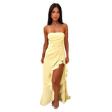 Women's Summer New Sexy Chest-Width-Back Strap Lotus Leaf-Side Dress DJPT