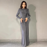 Sexy Fashion Round Collar Folds To The Waist To Repair The Solid Color Temperament Dress