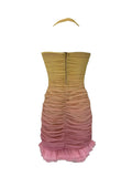 Wind Sexy Dating Neck Bag Hip Skirt 2025 New Low-Necked Waist Wood-Eared Dress Woman Summer