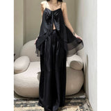 2025 New French Heavy Industry Press Folding Sling Vest Women High Waist Lace Skirt Suit