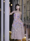 And Summer 2025 Color Three-Dimensional Flower Embroidery Mesh Splicing Bra Dress Dress Dress Woman