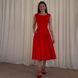 2025 New Solid Color Sleeveless Strap Folds Splicing Body Repair Dress