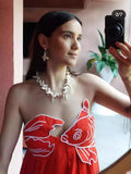 Sensense Fish-Shaped Three-Dimensional Embroidery Chest Pressure Folded Red Sling Dress 2024 Spring And Summer New