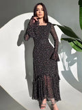 2024 New Chiffon Rose Lotus Leaf Sleeve Temperament Splicing Irregular Joint