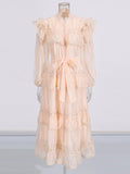 Dream Collar Wood Ear Folding Single Row Buckle Dress 2025 New Women's Summer Long Sleeves Pure Color Dress Dress Girl