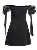 Wind Ribbon Skirt 2025 Summer New Word Shoulder Bow Splicing Bare Back High-End Feel Dress