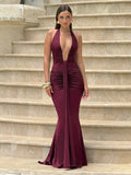 Women's Summer New Solid Color Hanging Neck Sleeveless Back Sexy Dress Woman DJPT