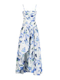 Printed Bosom Dress 2025 Summer New Fashion Pressure Folds Thin Sexy Open Fork Dress
