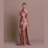 Summer New Temperament Collar Dress Hanging Neck Sleeveless Open Fork Thin Dress Dress Dress DJPT