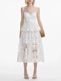 Elegant Wind-Sling Dress 2025 Spring Hollow Embroidered Water-Soluble Flower High-Waisted Bra Dress Female