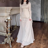 Women's Autumn Half-High Collared Velvet Decorated High-Waist Temperament Splicing Skirt