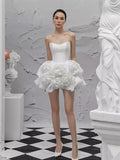New Vietnamese Designer Trendy Fish Bone Wrapped Chest Three-Dimensional Flowers Pony Dress Small Dress