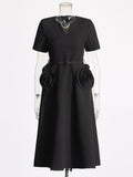 Elegant Style 2025 Spring New V-Neck Rose High-Waisted Dress Dress Dress Woman
