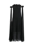 2025 New One-Word Three-Dimensional Flowers Splicing Shoulder Sexy Long Folding Long Folded Skirt Woman