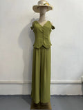 2024 Women's Commuting High-Waist Trend Solid Color Short-Sleeved Leisure Two Sets Of Women