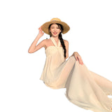 Folded Gentle Wind Beach Holiday Hanging Neck Sling + Trousers Set Women's Summer 2025 New