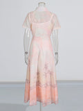 2025 Summer New V-Neck Print Short-Sleeved Shirt + High-Rise Half-Dress Suit Woman