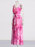 Elegant Style Dress 2025 New High-End Hanging Neck Ribbon V-Neck Print Inside The Dress