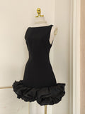Sheath Black Satin Holiday Dress Travel Vacation Dresses Short Birthday Dress SD1252