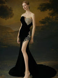 Heavy Industry Diamond High Open Fork Bra Black Dress Famous Party French High-End Feel Evening Dress