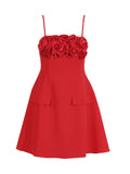High-End Sling Dress 2025 Summer New Simple Wind Three-Dimensional Flowers Spliced Solid Color Short Skirt Woman