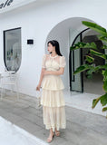 2025 Round Collar Folded Lace Yarn Cake Dress Dress