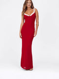 Shuxin's French Elegant Temperament V Collar Lace Tight Long Red Sling Dress Woman 2025