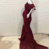 Women Lace Leak Shoulder Short Sleeves Drag Skirt Pregnant Women Shooting Double Dress Dress Dress 1951 Maternity