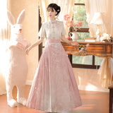 Design Fell Cherry Set Hanfu Women's Chinese Style Improvement Han Element Cloud Shoulder Shirt Half Skirt Set 9198