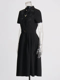 Temperament Style Dress 2025 Summer New Collar Hollow Crouses To Collect Belt Long Dress Women's Dress