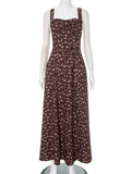 Women's Clothing In Front Of The Sleeveless Breast Strap Slings Broken Flowers Fork Dress DJPT