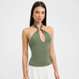 Women's Sleeveless Backs Piercing Hanging Neck Strapt Tight Vest Tops DJPT