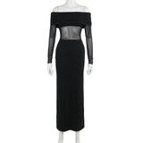 Autumn Famous Style Temperament Sexy Body Shoulder Mesh Stitching Dress Woman DJPT